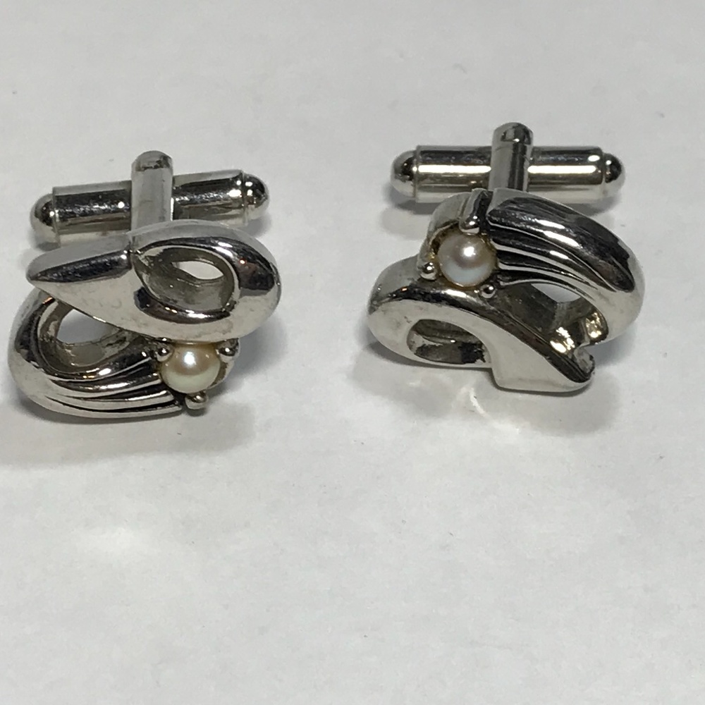 Pearl Bead Silvertone Cufflinks